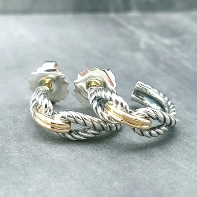 David Yurman Sterling Silver & 18k Gold 22mm Cable Loop Hoop Earrings - Image 1 of 4