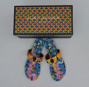 Kurt Geiger Sz 7 Pink Blue Floral Kensington T-Strap Sandal - Picture 1 of 7