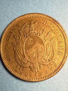Bolivia 1883 Plain Edge Pattern 2 Centavos Struck In Copper Very Rare - Picture 1 of 11