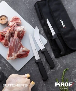 PİRGE Butcher's Profi Metzgermesser Set mit Tasche 4 TLG - Schlachtermesser Set - Picture 1 of 6