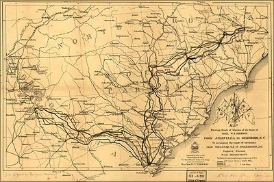 HISTORY GALORE Poster, Many Sizes; Map Shermans March Atlanta To Goldsboro 1865