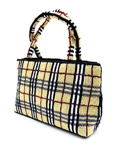 NUEVO ÚNICO Beige Negro Blanco Estampado a cuadros Cuentas Pequeño Satchel Bolso Bolso Bolso Bolso - Imagen 1 de 12