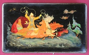 Old Soviet Russian LACQUER Box 'TROIKA' 1961 PALEKH Art Painting Signed BAKANOV - Imagen 1 de 8