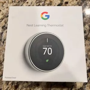 Google Nest 3rd Gen Smart Learning Thermostat– Silver -Polished Steel (T3019US) - Picture 1 of 3