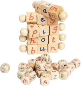 Wooden Montessori Phonetic Cubes Reading Blocks with 26 Letters Block - Picture 1 of 6