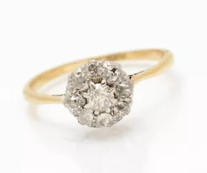 Antique 18ct 18K Yellow Gold & 0.6 Carat Natural Diamond Cluster Ring c.1920 - Picture 1 of 11
