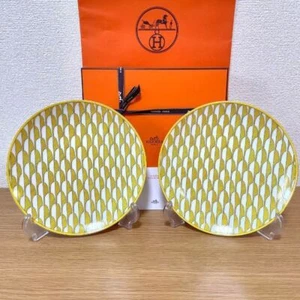 Hermes Soleil d'Hermes 21 cm Dessert Plate 2 Set yellow porcelain dinner - Picture 1 of 7