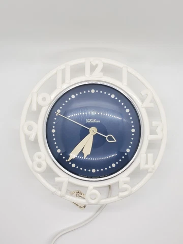 Vintage Telechron 2H21 Mid Century Kitchen Wall Clock - BLUE/White Wall Mount Cover