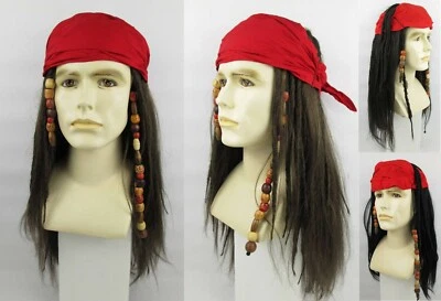 DELUXE PIRATE CARIBBEAN JACK SPARROW CAPTAIN HOOK COSTUME WIG BEADS DREADLOCKS - Image 1 of 4