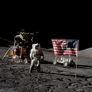 Apollo 17 Eugene Cernan Posing With Flag And LEV #1 ENHANCED Prints - Picture 1 of 5