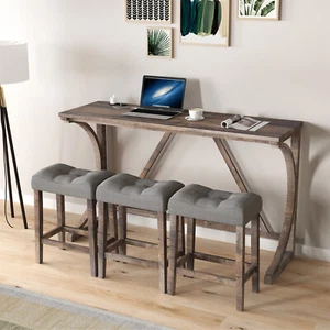 4 Piece Bar Table Set with Power Outlet Dining Kitchen Table with 3 Stools - Picture 1 of 47