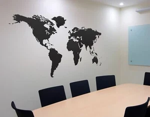 World Map Wall Decal Sticker. Bedroom Map Decor. Office Wall Map Sticker. - Picture 1 of 12