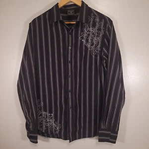 Irreverent Langarmhemd Herren M schwarz grau lila gestreift bestickt - Bild 1 von 7