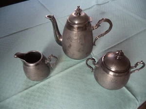 Antike WMF Kaffeekanne Milchkännchen Zuckerdose Metall - Bild 1 von 11