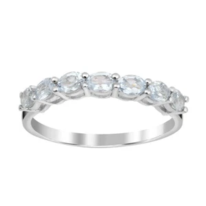 925 Sterling Silver 4x3 MM Oval Shape Blue Topaz Gemstone Women Eternity Ring - Picture 1 of 3
