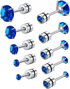 5 Pairs 20 Stainless Steel Ear Stud Piercing Barbell Screw Back Studs Earrings C - Picture 1 of 7
