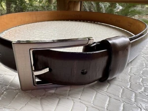 Bachrach Belt Mens 34 Brown Italian Calfskin Leather Silvertone Buckle USA Made - Picture 1 of 19