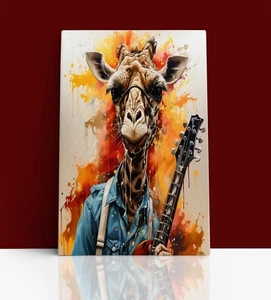 GIRAFFE PLAYING A GUITAR WATERCOLOR Abstract Canvas Wall Art Print - Picture 1 of 13