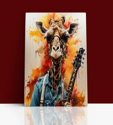 GIRAFFE PLAYING A GUITAR WATERCOLOR Abstract Canvas Wall Art Print - Image 1 of 2