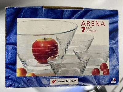 Bormioli Rocco 7 Bowl Set 1 Fruit Bowl 6 Small Bowls Embossed Rings France - Image 1 of 4