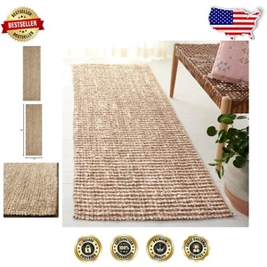 Handmade Chunky Jute Runner Rug 2' x 10' - Natural & Ivory - Reversible - Picture 1 of 7
