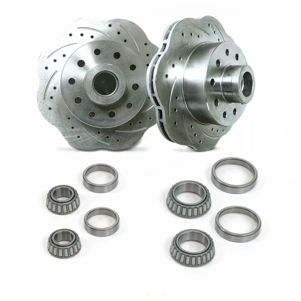  WaveStop Drilled & Slotted 11" 5 Bolt Mustang II Rotors Unilug w/ Bearings - Image 1 of 4