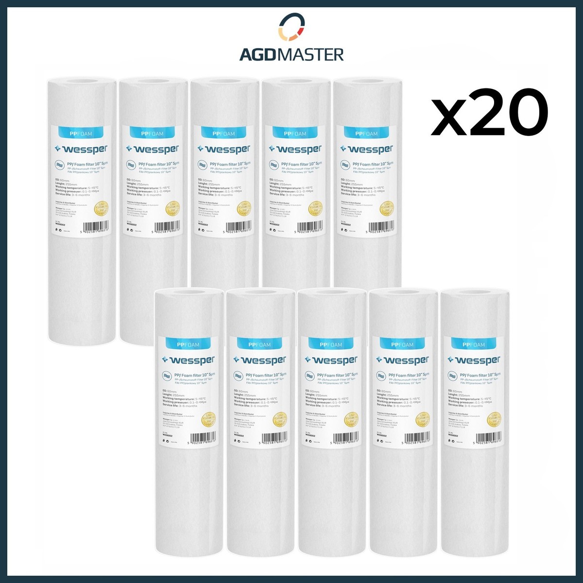 Cartucce Polipropilene Cartucce Filtranti Filo Avvolto 10'' 50 Micron - Made In Italy Per Depurazione Acqua Cartuccia Filo Avvolto 50 Micron - 14