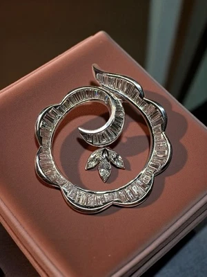 "Collar colgante broche diamante marquesa baguette remolino platino Estate G Vs 18""" Foto 1 de 4