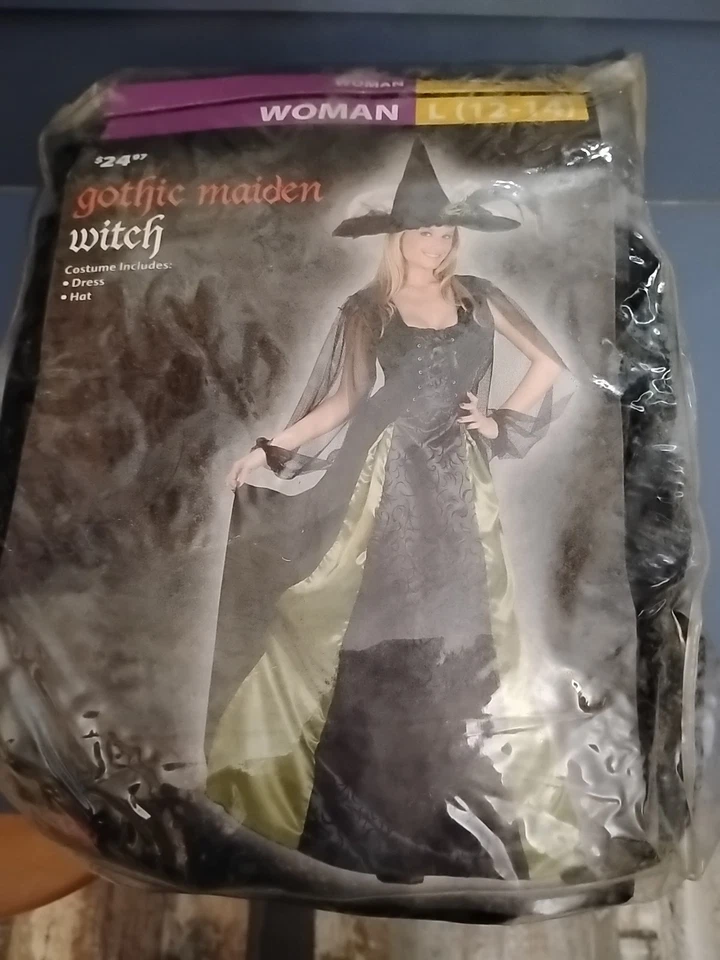 S/M Goth Maiden Witch Black Velvet Green Satin + Mesh (Dress Only) MSRP$49 - Image 1 of 4