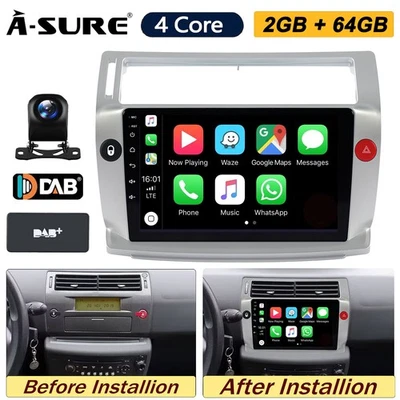 DAB+ 64G Android 14 Autoradio WiFi Carplay GPS Navi Kam für CITROEN C4 Picasso I - Bild 1 von 4