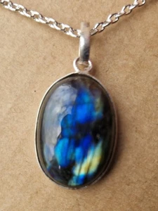 Colorful Labradorite Pendant Necklace Silver Plated Healing & Protection Lab4 - Picture 1 of 2