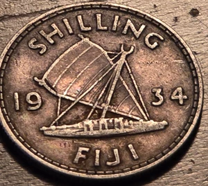 1934 Fiji 1 Shilling Silver Coin Low Mintage EXTRA FINE 90+ Year-Old Coin! - Picture 1 of 2