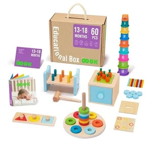Wooden Montessori Toys for 13-18 Months Educational Box 60 Pcs - Picture 1 of 10