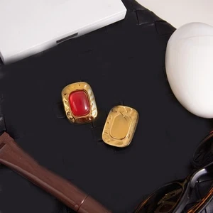 Stylish Mismatched Stainless Steel Earrings Artistic Resin Embellishment Fit - Picture 1 of 10