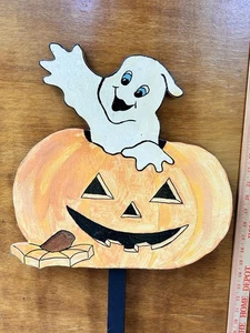 VTG 80s/90s Handmade/Painted Wooden Yard Sign Halloween Ghost Jack-O-Lantern - Picture 1 of 10