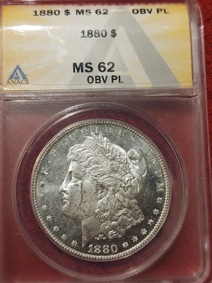 1880 Morgan Dollar Philadelphia ANACS MS62 Obverse PL Genuinely GLASSY - Image 1 of 4