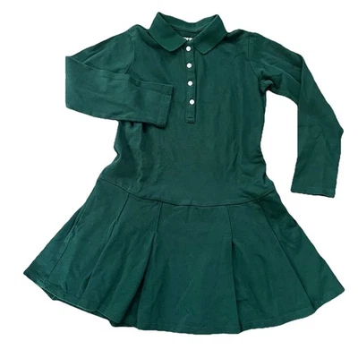 LANDS END Vestido Polo Verde Bosque Uniforme Escolar L/S Algodón Niñas 78 Plisado Foto 1 de 4