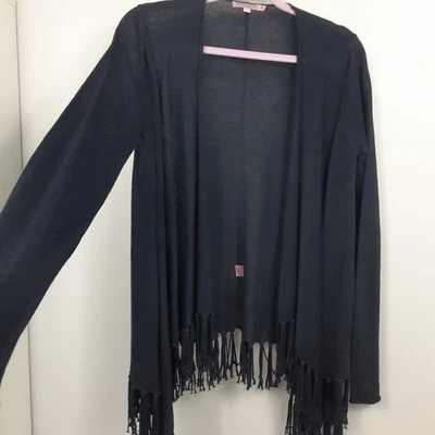 Кардиган CALYPSO St Barth размер M льняной трикотажный с бахромой темно-синий б/у в отличном состоянии - Изображение 1 из 4