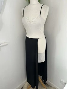 Vintage Pink Lady Black & White Evening Dress Short & Long Skirt Uk 10 Straps - Picture 1 of 16