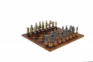 Italfama Napoleon Chess Set Metal & Wood Pieces Gold/Silver Faux Leather Board - Bild 1 von 5