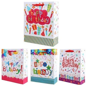 Geschenktüten-Set Happy Birthday 30x42x12 cm, 4 verschiedene Designs Tragetasche - Bild 1 von 1