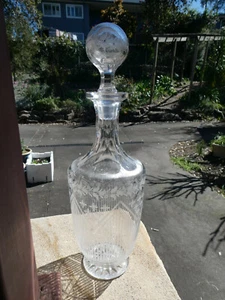 Antique Edwardian Cut Crystal Floral Etched Decanter - Picture 1 of 12