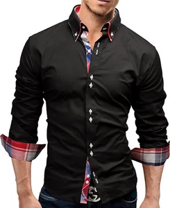 Herren Langarm Kleid Shirts Freizeit Luxus Geschäft Knopf unten schmale Passform Shirt - Bild 1 von 9
