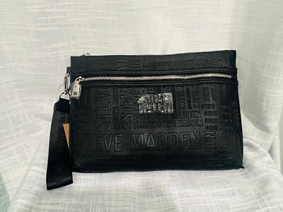 BOLSA MUÑECA STEVE MADDEN MUJER ESTUCHE DE VIAJE BOLSO GRANDE LOGO NEGRO Foto 1 de 2