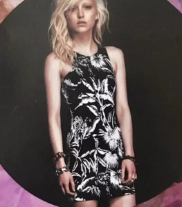 MAURIE AND EVE Black White Tropical Palm Print Fitted Summer Party Dress 6 - Picture 1 of 9