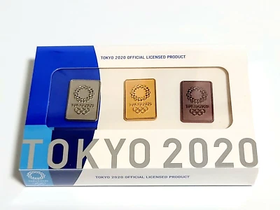 Juego de insignias prendedores oficiales Olympic Tokio 2020 medalla oro plata bronce con caja Japón Foto 1 de 4