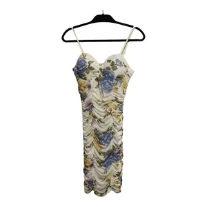Miss Avenue Dress Women's Juniors Medium White Floral Print Mini Ruched Zipper - Picture 1 of 16