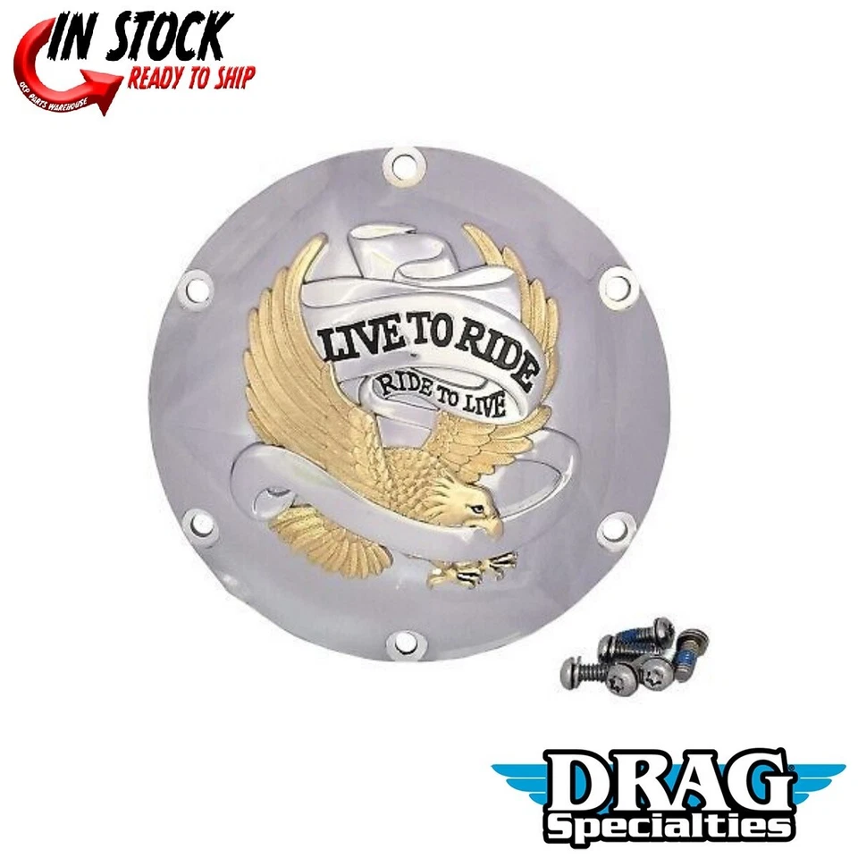 Drag Sp. Cubierta derby embrague Live to Ride Eagle cromada y dorada para Sportster 04-22 Foto 1 de 3