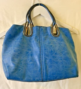 Borsa esterna in pelle BLU marmo vintage con cerniera interna rimovibile ecopelle - Foto 1 di 14
