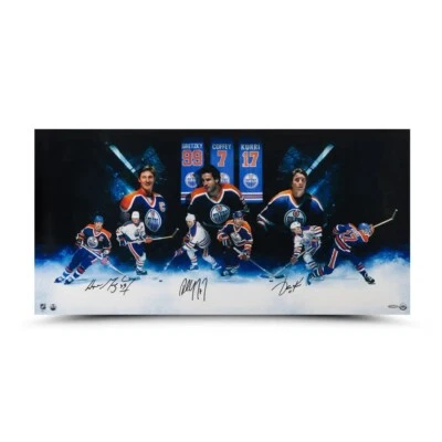 Wayne Gretzky, Coffey & Kurri Autographed "Oilers Greats" 36 x 18 Photo UDA LE - Image 1 of 4